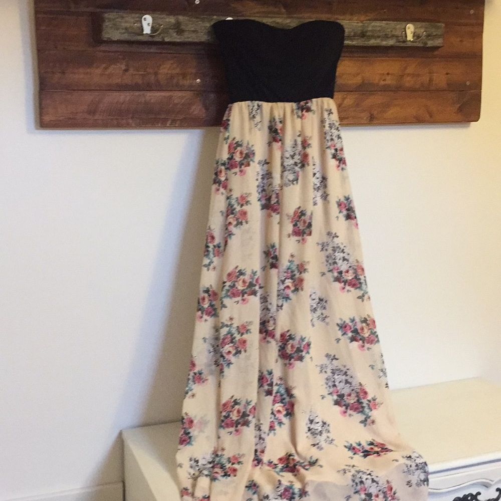 Strapless cream floral maxi dress